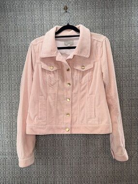 LOFT Light Pink Corduroy Button Front Waist Jacket Size S. EUC